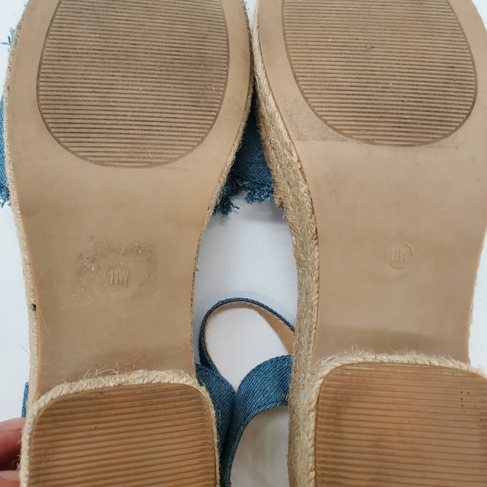 C Comfort Frayed Denim Espadrille Block Heel Platform Sandals Size 11